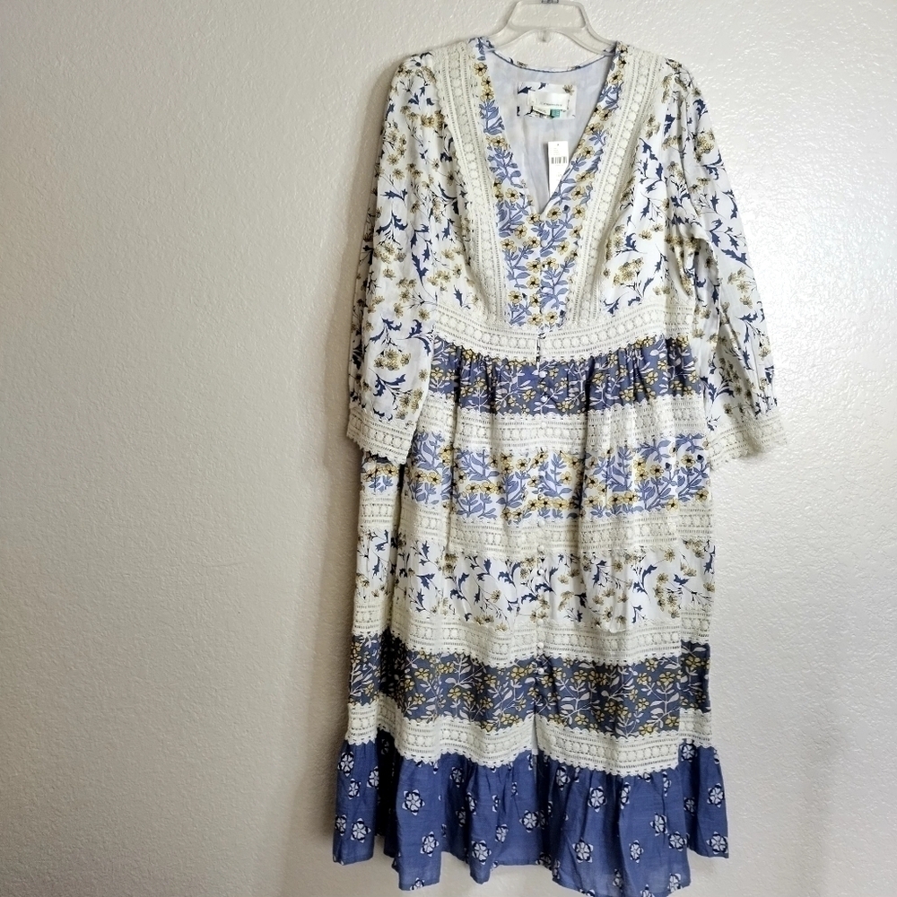 NWT Anthropologie Roberta Midi prairie v neck Dress sz 16w - Picture 2 of 12